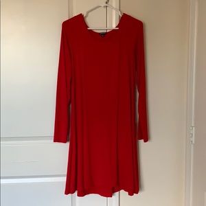 Red, long sleeve midi dress